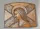 French Antique Religious Wall Carved Wood Panel Of Our Lady Virgin Mary Signed