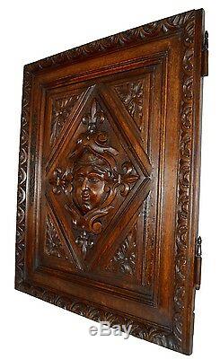 French Antique Renaissance Hand Carved Walnut Wood Salvage Door Panel, Mascaron