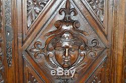 French Antique Renaissance Hand Carved Walnut Wood Salvage Door Panel, Mascaron