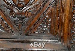 French Antique Renaissance Hand Carved Walnut Wood Salvage Door Panel, Mascaron