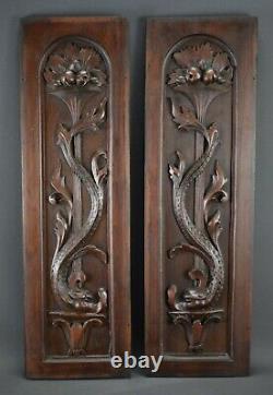 French Antique Renaissance Style Carved Wall Panel Door Dolphin 2