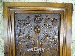 French Antique Superb Carved Gothic Griffin Roses Walnut Wood Door Panel