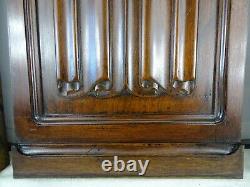 French Antique Three Carved Wood Panel Solid Walnut Gothic