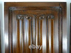 French Antique Three Carved Wood Panel Solid Walnut Gothic