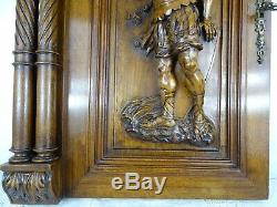 French Antique Walnut Wood Door Panel Finely Hand Carved Gladiator 19 th