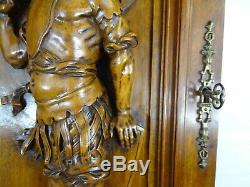 French Antique Walnut Wood Door Panel Finely Hand Carved Gladiator 19 th