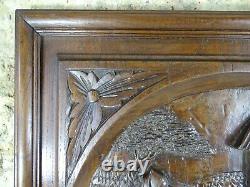French Antique a Wall Panel Hand Carved Chesnut Wood Salvage Breton Style