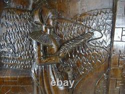 French Antique a Wall Panel Hand Carved Chesnut Wood Salvage Breton Style
