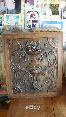 French Antique flowers Carved Architectural Panel Door oak Wood