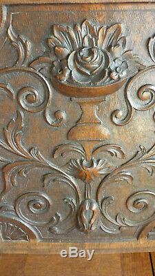 French Antique flowers Carved Architectural Panel Door oak Wood