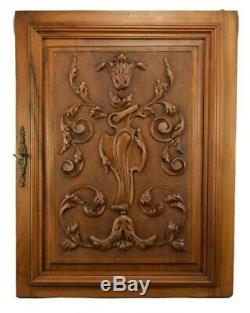 French Architectural Carved Wood Wall Panel Cabinet Closet Door Scrolls Blason