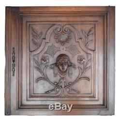 French Architectural Renaissance Style Hand Carved Face Walnut Wood Door Panel