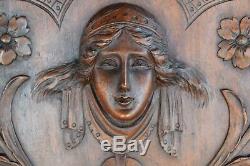 French Architectural Renaissance Style Hand Carved Face Walnut Wood Door Panel