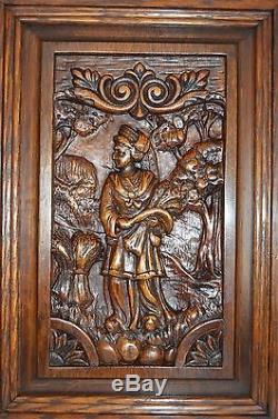 French Carved Wood Door Panel Picture Breton Figures Brittany Wheat Ears 2