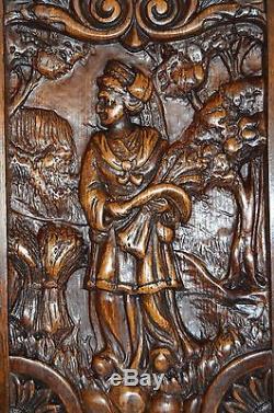French Carved Wood Door Panel Picture Breton Figures Brittany Wheat Ears 2