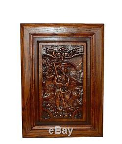 French Carved Wood Door Panel Picture Breton Figures Brittany Wheat Reaper 3