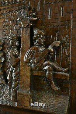 French Carved Wood Wall Panel Art Musician Romantic Chateau