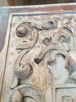 French Carved Wood Wall Panel Door of Middle Ages Knight Shield