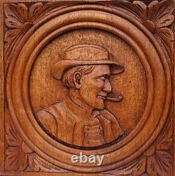 French Couple of Breton Quimper Carved Wood Panels Medallion Vintage