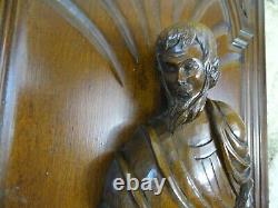 French Large Thick Carved Wood Wall Panel Character from antiquity