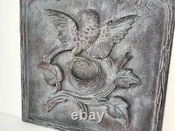 French Old Carved Wood Panel Bird Nest Branch Wall Decor Panel