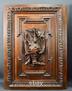 French Pair Black Forest Carved Oak Wood Hunting Trophy Doors Panel