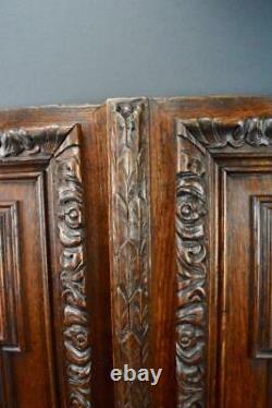 French Pair Black Forest Carved Oak Wood Hunting Trophy Doors Panel