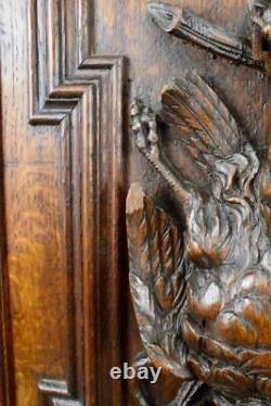 French Pair Black Forest Carved Oak Wood Hunting Trophy Doors Panel