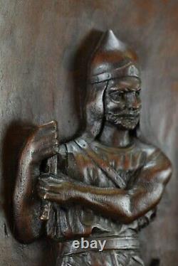 French Thick Carved Wood Wall Panel of Gaulish Knight Man