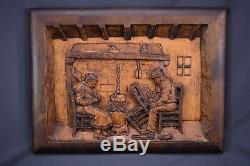 French Vintage Rustic Carved Wood Wall Panel Carving Wooden Picture Fireplace