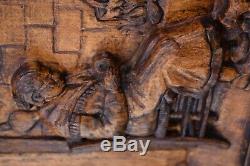 French Vintage Rustic Carved Wood Wall Panel Carving Wooden Picture Fireplace