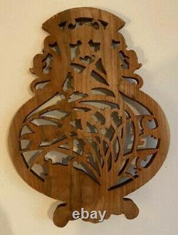 French openwork carved wood panel black forest style déco animals plaque