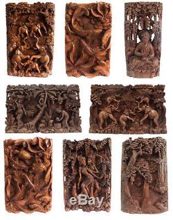 G32 Indonesia Bali Artisan Hand Carved Gift 3D Panels from Champa Wood Wall Art