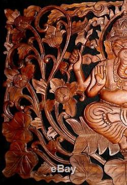 Ganesha Remover of Obstacles Wall art Panel Sculpture hand carved wood Bali Art