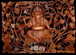 Ganesha Remover of Obstacles Wall art Panel Sculpture hand carved wood Bali Art