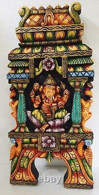 Ganesha Statue Kavadi Wall Panel Hindu God Wooden Wall Hanging Sculpture Temple