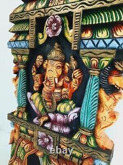 Ganesha Statue Kavadi Wall Panel Hindu God Wooden Wall Hanging Sculpture Temple