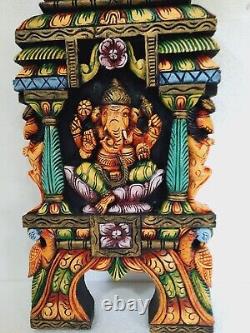 Ganesha Statue Kavadi Wall Panel Hindu God Wooden Wall Hanging Sculpture Temple