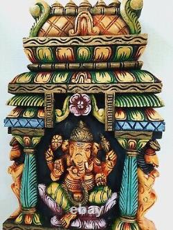 Ganesha Statue Kavadi Wall Panel Hindu God Wooden Wall Hanging Sculpture Temple
