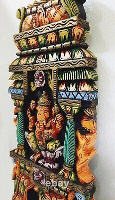 Ganesha Statue Kavadi Wall Panel Hindu God Wooden Wall Hanging Sculpture Temple