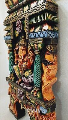 Ganesha Statue Kavadi Wall Panel Hindu God Wooden Wall Hanging Sculpture Temple