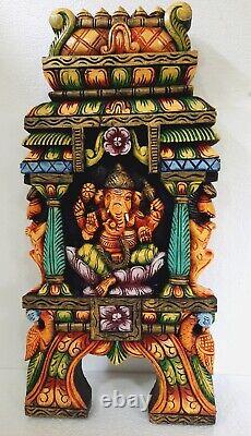 Ganesha Statue Kavadi Wall Panel Hindu God Wooden Wall Hanging Sculpture Temple