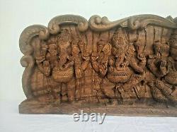 Ganesha Statue Wall Panel Temple carved Ganesh Sculpture Hindu Wooden plaque Rar