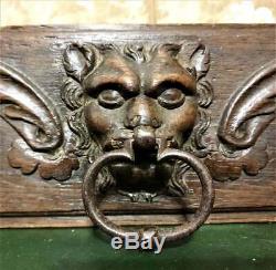 Gargoyle griffin scroll leaves pediment Antique french wood carving panel trim