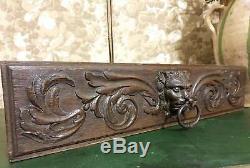 Gargoyle griffin scroll leaves pediment Antique french wood carving panel trim
