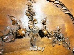 Garland rose flower walnut carving panel Antique french architectural salvage