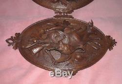 Germany 19th Century Wood Carved Black Forest Trophy Panels Plaques