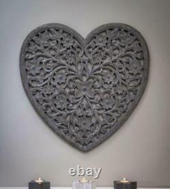 Gorgeous Grey Large Filigree Heart Shaped Hand Carved Wall Panel