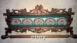 Gorgeous Victorian Carved Walnut Wall Towel Bar with Needlepoint Panel