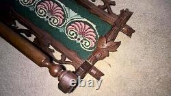 Gorgeous Victorian Carved Walnut Wall Towel Bar with Needlepoint Panel